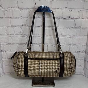 Lauren Ralph Lauren Houndstooth Barrel Baguette Shoulder Bag Purse 13.x5x3in